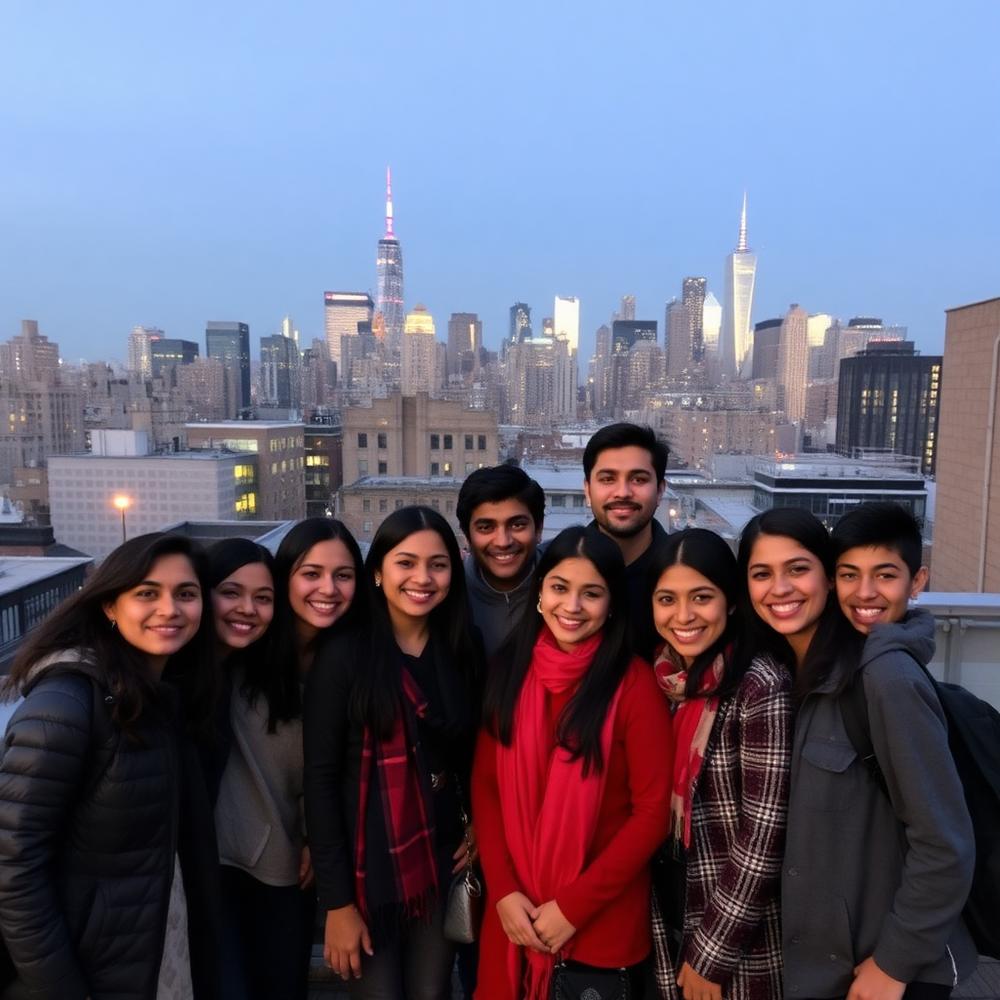 NYS members on a Brooklyn rooftop at dusk