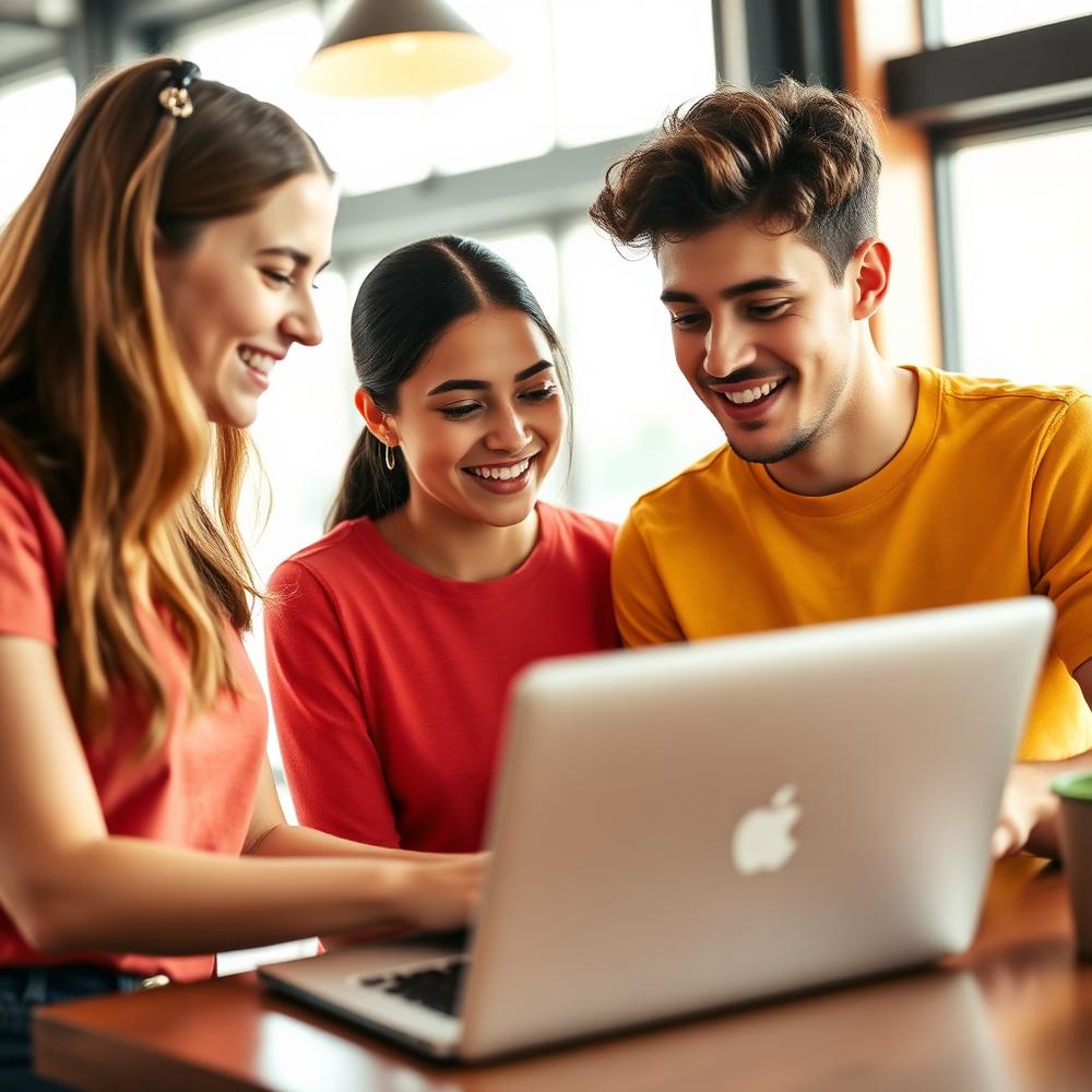 Two mentors and a mentee working on a laptop